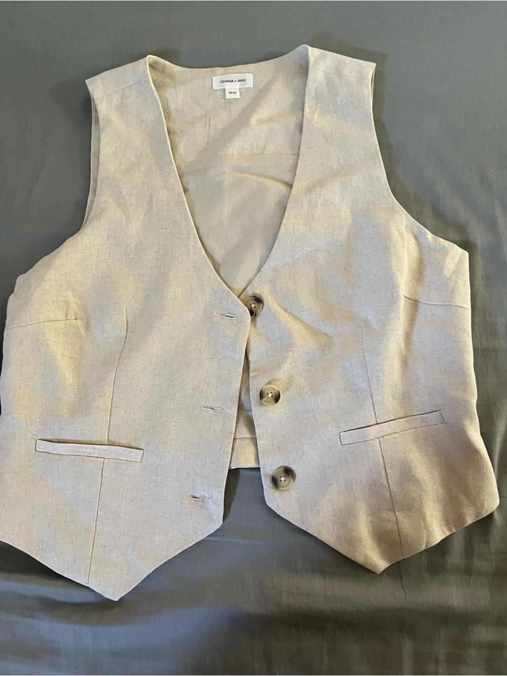 Neutral Beige Linen-Blend Women's Vest by Gemma + Jane